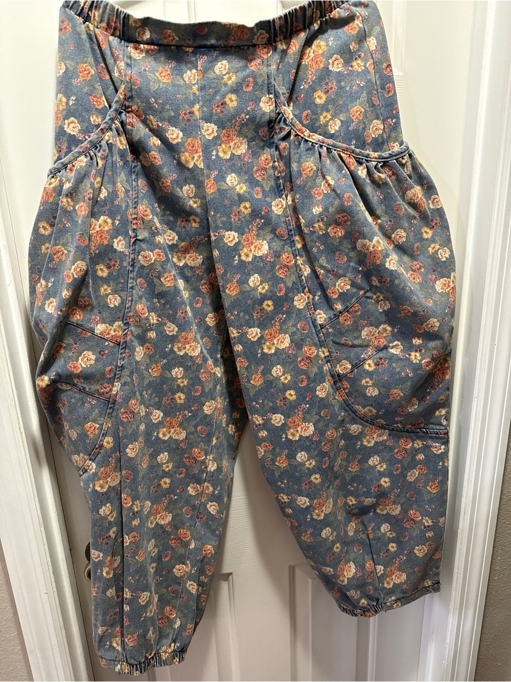 DAVI & DANI Blue Floral Cropped Balloon Pants